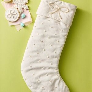 NEW Anthropologie Akoya Pearl Christmas Stocking White NWT
